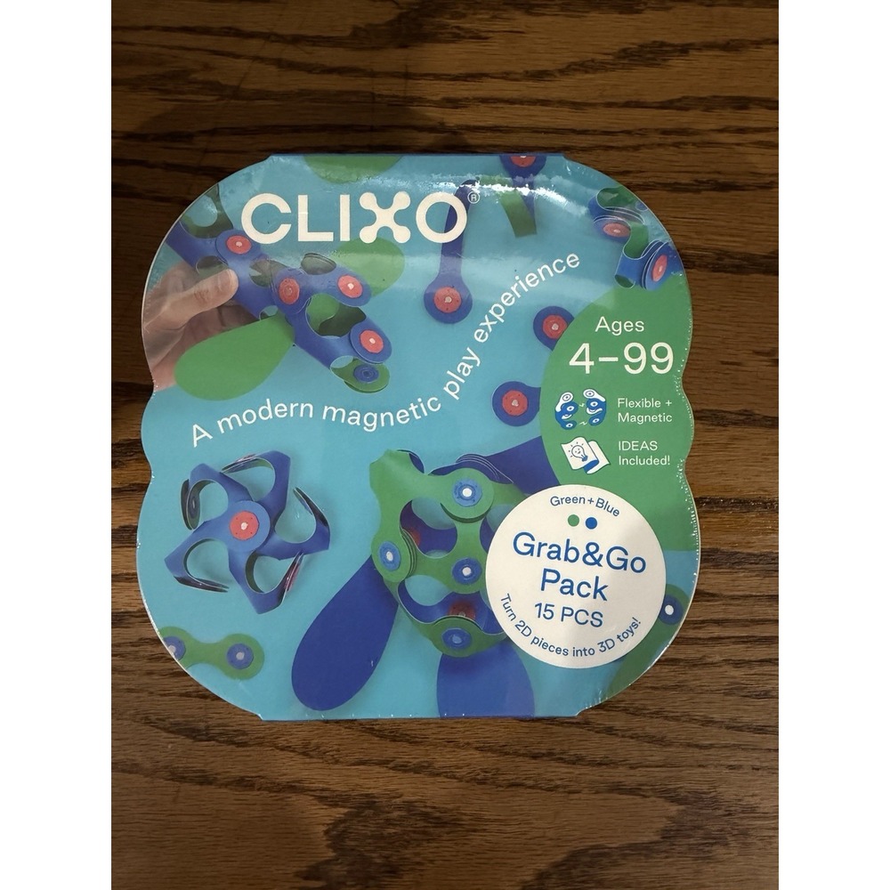 NEW Clixo Grab & Go Green/Blue Magnetic Building Set Creative Thinking 15 Pieces